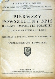 Pierwszy Powszechny Spis Rzeczypospolitej Polskiej z dnia 30 września 1921 roku : mieszkania, ludność, stosunki zawodowe : województwo lwowskie.