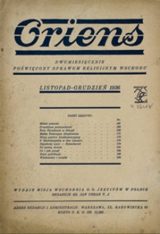 Oriens. Dwumiesięcznik poświęcony sprawom religijnym wschodu. Listopad - Grudzień 1936