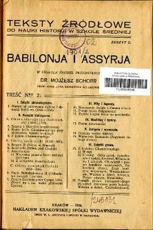 Babilonja i Assyrja / w świetle źr&oacute;deł przedstawił Mojżesz Schorr