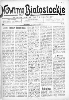 Nowiny Białostockie : tygodnik bezpartyjny i niezależny 1924, nr 15