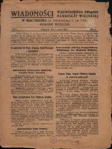 Wiadomości Wojew&oacute;dzkiego Związku Młodzieży Wiejskiej w Białymstoku 1929, nr 8