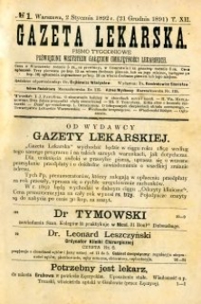 Gazeta Lekarska 1892 R.27, t.12, nr 1
