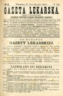 Gazeta Lekarska 1892 R.27, t.12, nr 4