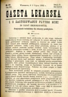 Gazeta Lekarska 1892 R.27, t.12, nr 27