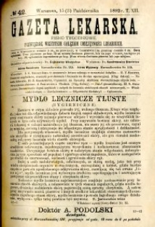 Gazeta Lekarska 1892 R.27, t.12, nr 42