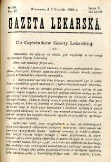 Gazeta Lekarska 1892 R.27, t.12, nr 49