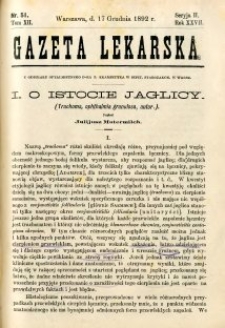 Gazeta Lekarska 1892 R.27, t.12, nr 51
