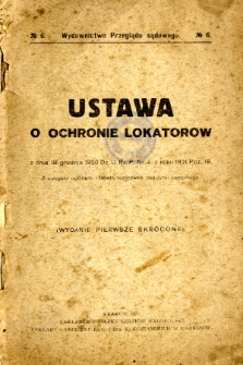 Ustawa o ochronie lokatorów z dnia 18 grudnia 1920 Dz. U. Rz. P. Nr. 4 z roku 1921 Poz. 19