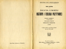 Badania z zakresu historyi i teologii pozytywnej : prawo tajemnicy (disciplina arcani), początek pokuty, hierarchia pierwotna, agapy