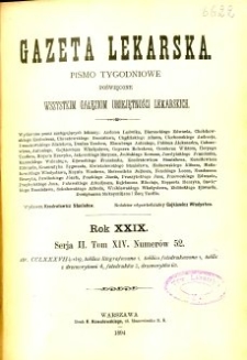 Gazeta Lekarska 1894 R.29 : spis treści tomu XIV