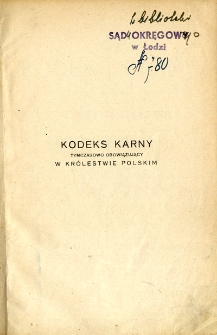 Kodeks karny tymczasowo obowiązujący w Królestwie Polskim