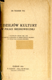Z dziejów kultury w Polsce średniowiecznej