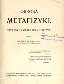Obrona metafizyki : krytyczny wstęp do metafizyki