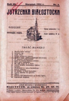 Jutrzenka Białostocka 1931, R.3, nr 8 (sierpień)