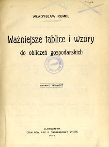 Ważniejsze tablice i wzory do obliczeń gospodarskich
