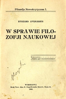 W sprawie filozofii naukowej