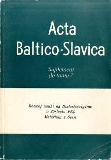 Acta Baltico-Slavica. (Suplement do T. 7).
