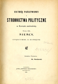 Ustrój państwowy i stronnictwa polityczne w Europie Zachodniej. T. 3, Niemcy