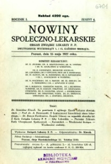 Nowiny Społeczno-Lekarskie 1927 R.1 nr 4