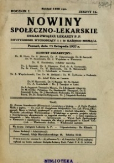 Nowiny Społeczno-Lekarskie 1927 R.1 nr 16