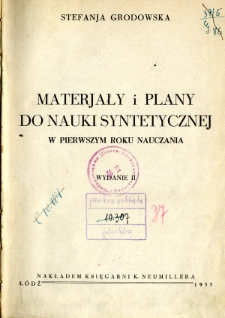 Materiały i plany do nauki syntetycznej w pierwszym roku nauczania