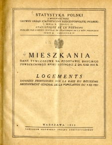 Mieszkania : dane tymczasowe na podstawie drugiego powszechnego spisu ludności z dn. 9.XII.1931 r.