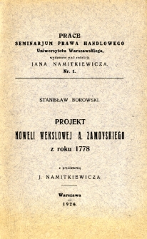 Projekt noweli wekslowej A. Zamoyskiego z roku 1778