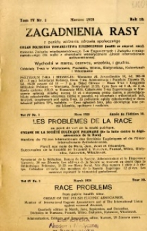 Zagadnienia Rasy z Punktu Widzenia Zdrowia Społecznego 1928 R.10 t.4 nr 1
