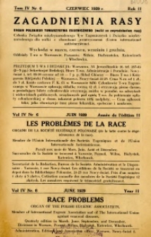 Zagadnienia Rasy z Punktu Widzenia Zdrowia Społecznego 1929 R.11 t.4 nr 6