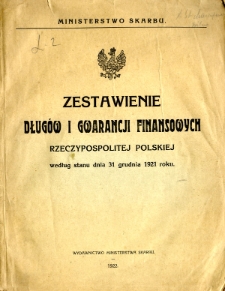 Zestawienie dług&oacute;w i gwarancji finansowych Rzeczypospolitej Polskiej według stanu dnia 31 grudnia 1921 roku