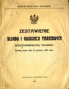 Zestawienie długów i gwarancji finansowych Rzeczypospolitej Polskiej według stanu dnia 31 grudnia 1921 roku