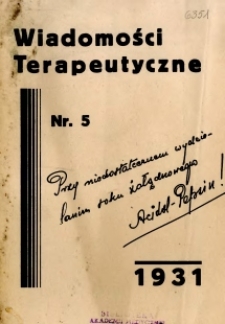 Wiadomości Terapeutyczne 1931 R.3 nr 5