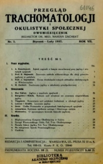Przegląd Trachomatologji i Okulistyki Społecznej 1937 R.7 nr 1