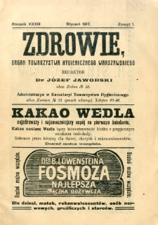 Zdrowie : organ Towarzystwa Hygienicznego Warszawskiego 1917 R.33 zeszyt 1