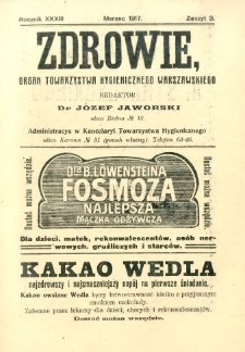 Zdrowie : organ Towarzystwa Hygienicznego Warszawskiego 1917 R.33 zeszyt 3