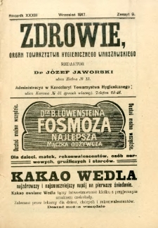 Zdrowie : organ Towarzystwa Hygienicznego Warszawskiego 1917 R.33 zeszyt 9