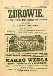 Zdrowie : organ Towarzystwa Hygienicznego Warszawskiego 1917 R.33 zeszyt 11