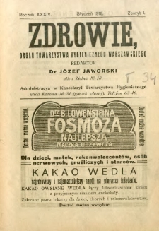 Zdrowie : organ Towarzystwa Hygienicznego Warszawskiego 1918 R.34 zeszyt 1