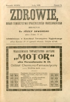 Zdrowie : organ Towarzystwa Hygienicznego Warszawskiego 1918 R.34 zeszyt 2