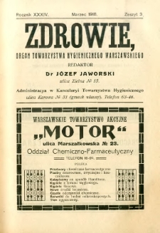 Zdrowie : organ Towarzystwa Hygienicznego Warszawskiego 1918 R.34 zeszyt 3