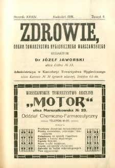 Zdrowie : organ Towarzystwa Hygienicznego Warszawskiego 1918 R.34 zeszyt 4