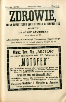 Zdrowie : organ Towarzystwa Hygienicznego Warszawskiego 1918 R.34 zeszyt 9