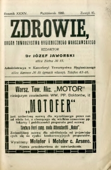Zdrowie : organ Towarzystwa Hygienicznego Warszawskiego 1918 R.34 zeszyt 10