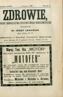 Zdrowie : organ Towarzystwa Hygienicznego Warszawskiego 1918 R.34 zeszyt 11