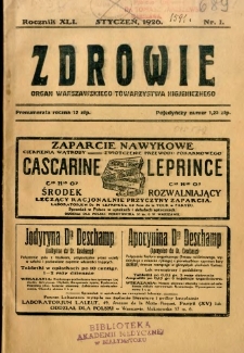 Zdrowie : organ Warszawskiego Towarzystwa Higjenicznego poświęcony higjenie publicznej 1926 R.41 zeszyt 1
