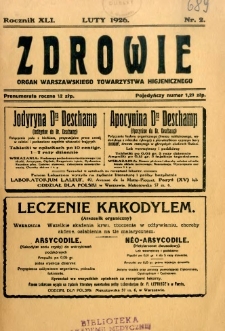 Zdrowie : organ Warszawskiego Towarzystwa Higjenicznego poświęcony higjenie publicznej 1926 R.41 zeszyt 2