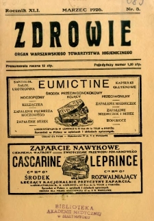 Zdrowie : organ Warszawskiego Towarzystwa Higjenicznego poświęcony higjenie publicznej 1926 R.41 zeszyt 3