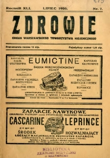 Zdrowie : organ Warszawskiego Towarzystwa Higjenicznego poświęcony higjenie publicznej 1926 R.41 zeszyt 7