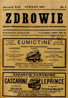 Zdrowie : organ Warszawskiego Towarzystwa Higjenicznego poświęcony higjenie publicznej 1927 R.42 zeszyt 1