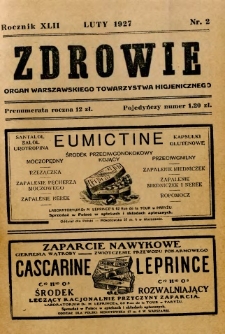 Zdrowie : organ Warszawskiego Towarzystwa Higjenicznego poświęcony higjenie publicznej 1927 R.42 zeszyt 2